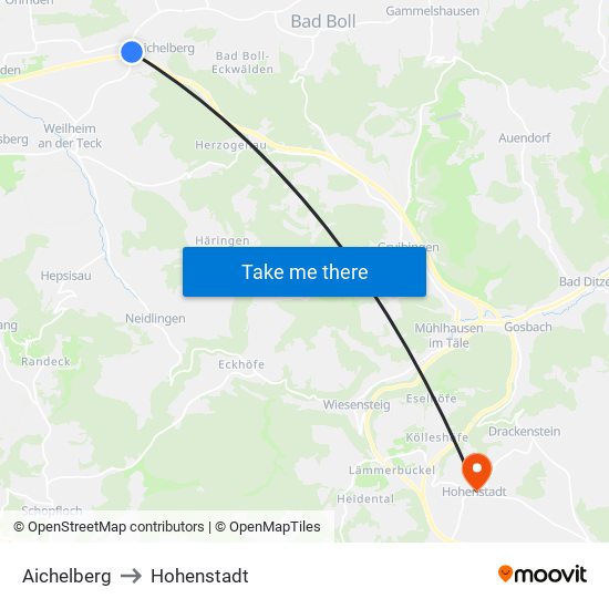 Aichelberg to Hohenstadt map