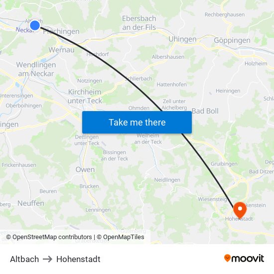 Altbach to Hohenstadt map