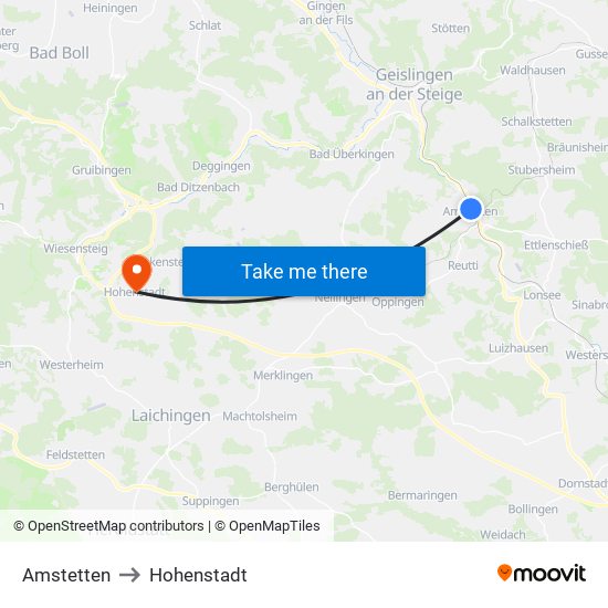 Amstetten to Hohenstadt map
