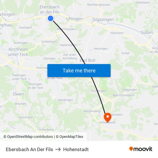 Ebersbach An Der Fils to Hohenstadt map