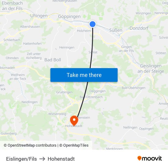 Eislingen/Fils to Hohenstadt map