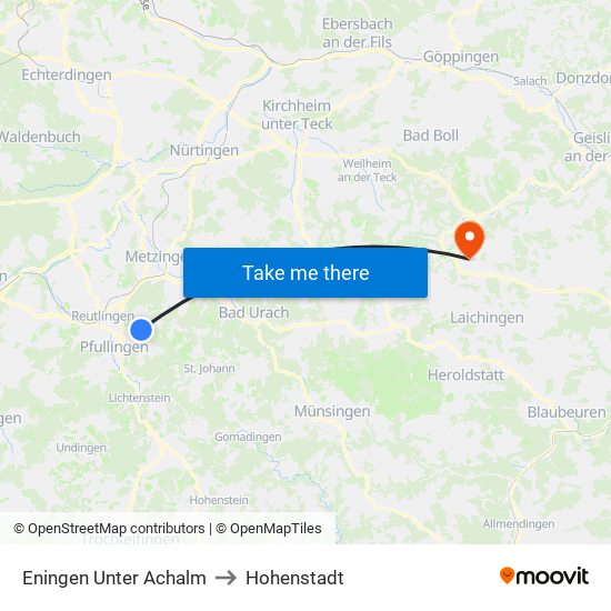 Eningen Unter Achalm to Hohenstadt map