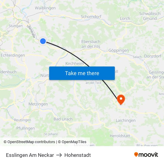 Esslingen Am Neckar to Hohenstadt map