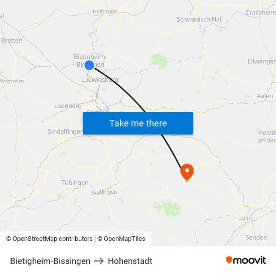 Bietigheim-Bissingen to Hohenstadt map