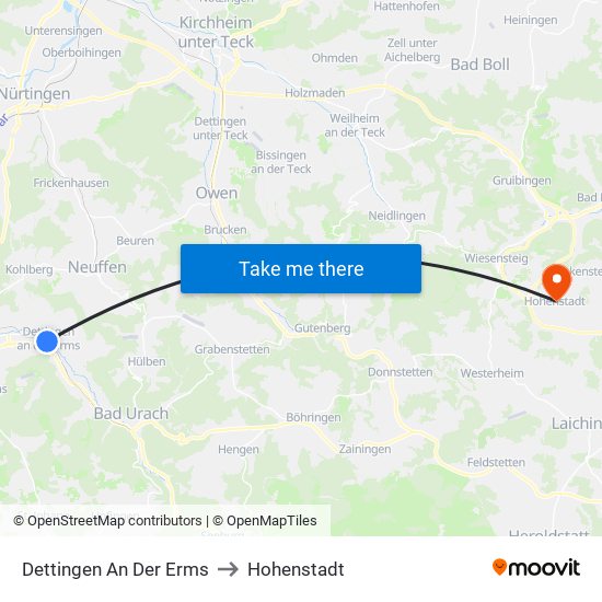 Dettingen An Der Erms to Hohenstadt map