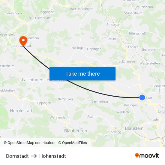 Dornstadt to Hohenstadt map