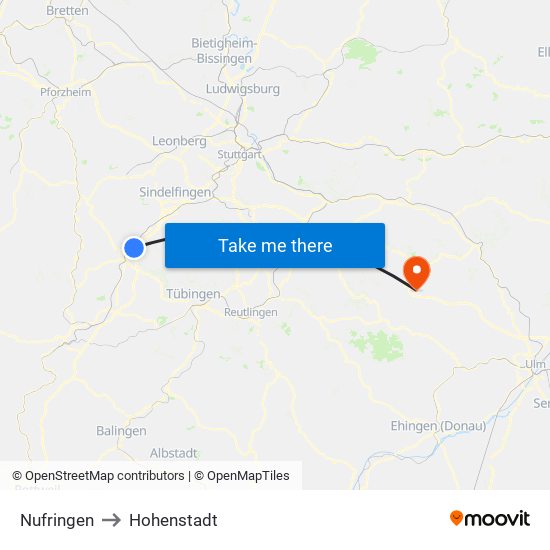 Nufringen to Hohenstadt map