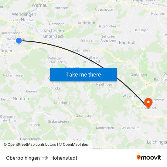 Oberboihingen to Hohenstadt map