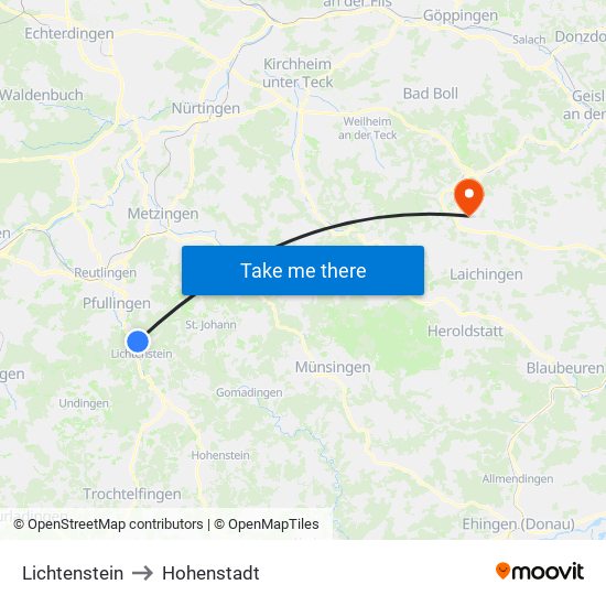 Lichtenstein to Hohenstadt map