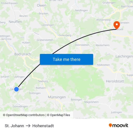 St. Johann to Hohenstadt map