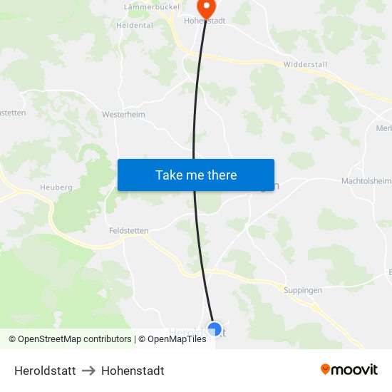 Heroldstatt to Hohenstadt map