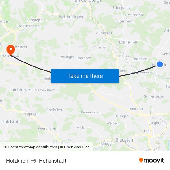 Holzkirch to Hohenstadt map