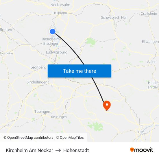 Kirchheim Am Neckar to Hohenstadt map