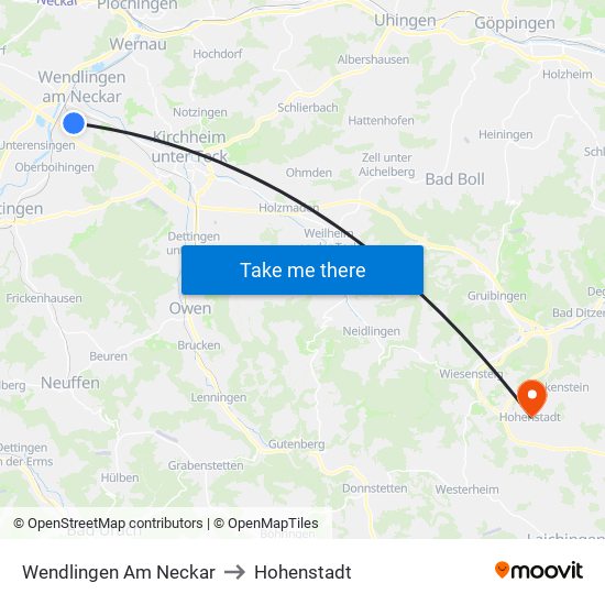Wendlingen Am Neckar to Hohenstadt map