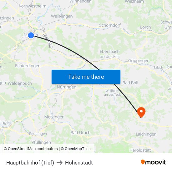 Hauptbahnhof (Tief) to Hohenstadt map