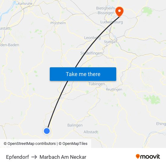 Epfendorf to Marbach Am Neckar map