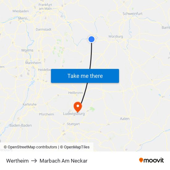 Wertheim to Marbach Am Neckar map