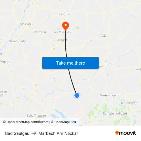 Bad Saulgau to Marbach Am Neckar map