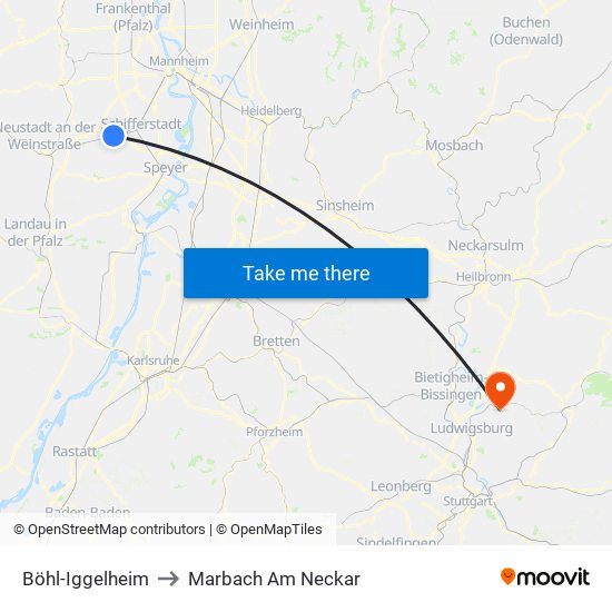 Böhl-Iggelheim to Marbach Am Neckar map