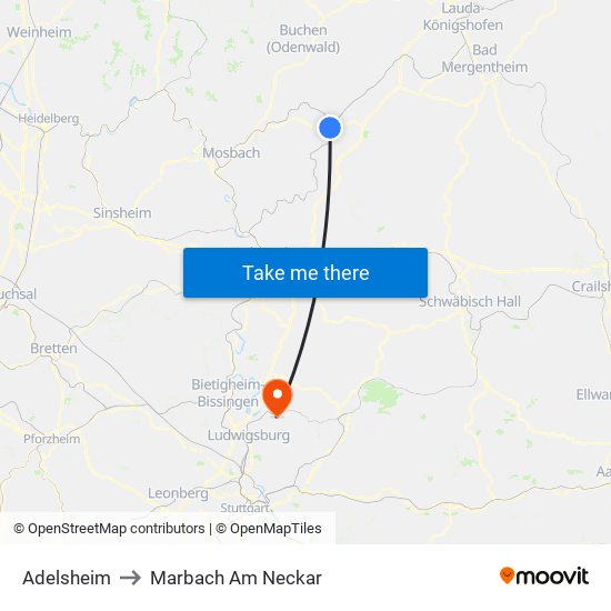 Adelsheim to Marbach Am Neckar map