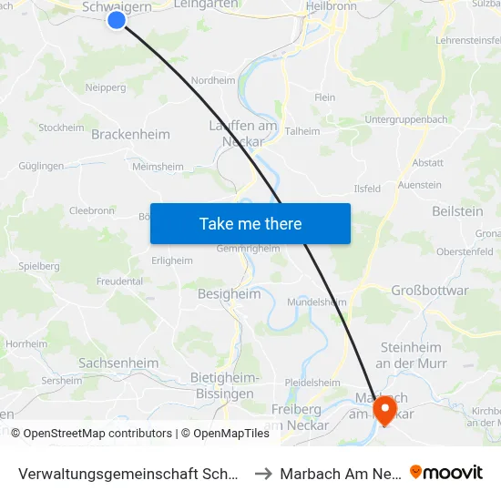 Verwaltungsgemeinschaft Schwaigern to Marbach Am Neckar map