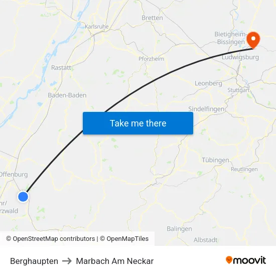 Berghaupten to Marbach Am Neckar map