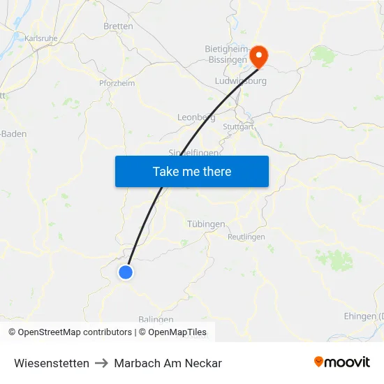 Wiesenstetten to Marbach Am Neckar map