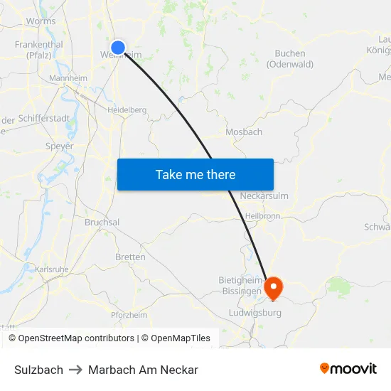 Sulzbach to Marbach Am Neckar map