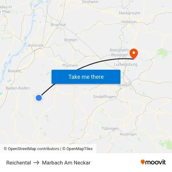 Reichental to Marbach Am Neckar map