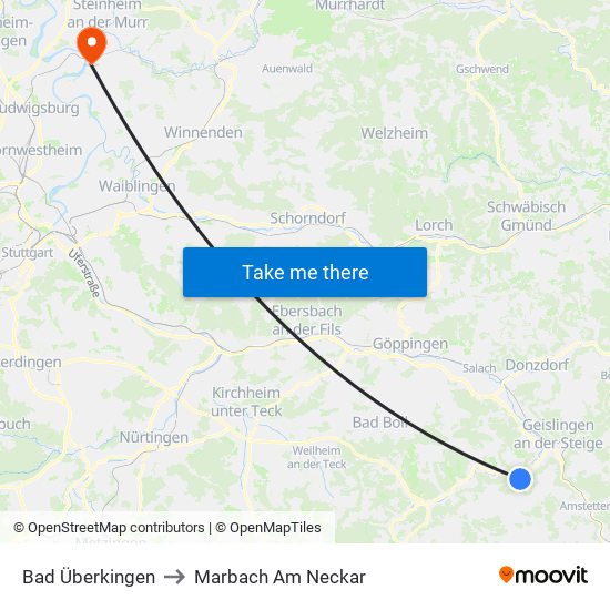 Bad Überkingen to Marbach Am Neckar map