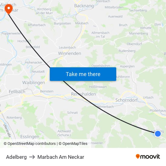 Adelberg to Marbach Am Neckar map