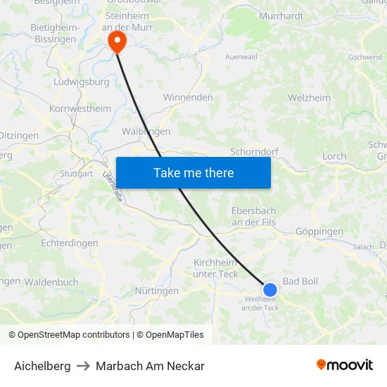 Aichelberg to Marbach Am Neckar map