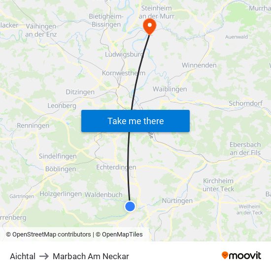 Aichtal to Marbach Am Neckar map