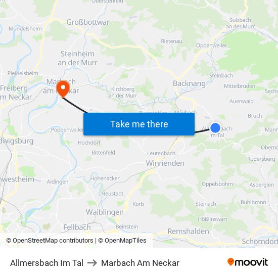 Allmersbach Im Tal to Marbach Am Neckar map