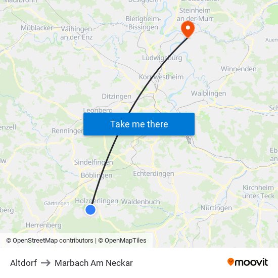 Altdorf to Marbach Am Neckar map