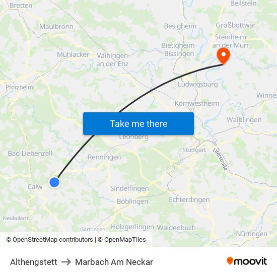 Althengstett to Marbach Am Neckar map