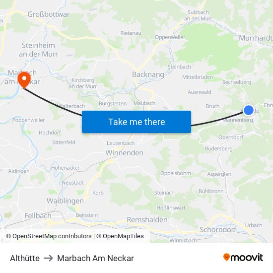 Althütte to Marbach Am Neckar map