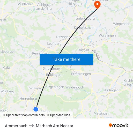 Ammerbuch to Marbach Am Neckar map