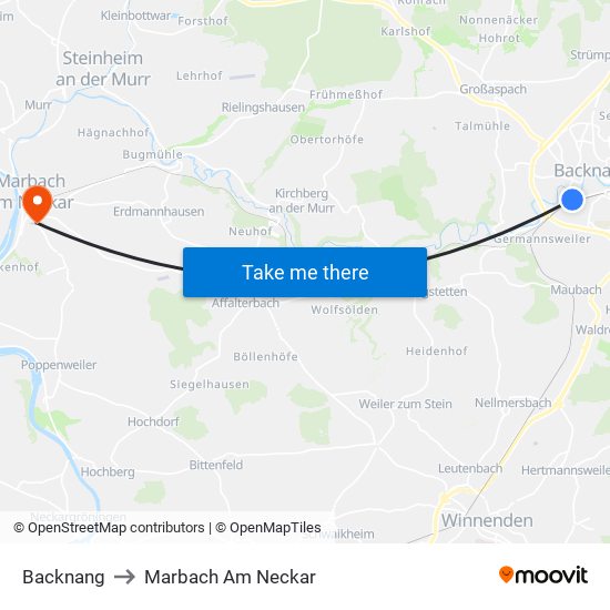 Backnang to Marbach Am Neckar map