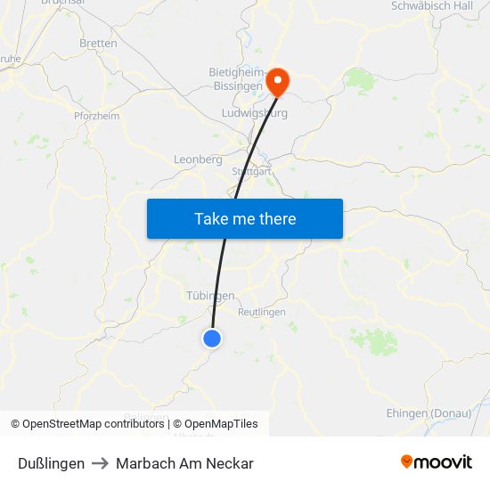 Dußlingen to Marbach Am Neckar map