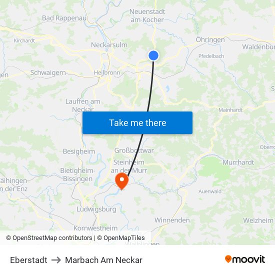 Eberstadt to Marbach Am Neckar map