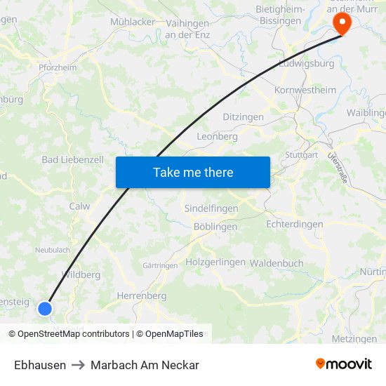 Ebhausen to Marbach Am Neckar map