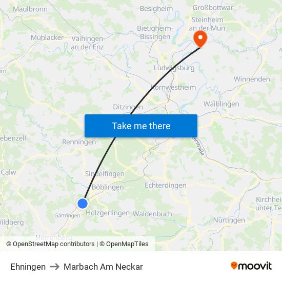 Ehningen to Marbach Am Neckar map