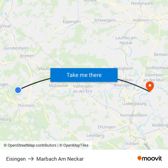 Eisingen to Marbach Am Neckar map