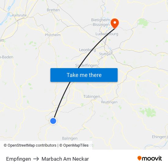 Empfingen to Marbach Am Neckar map