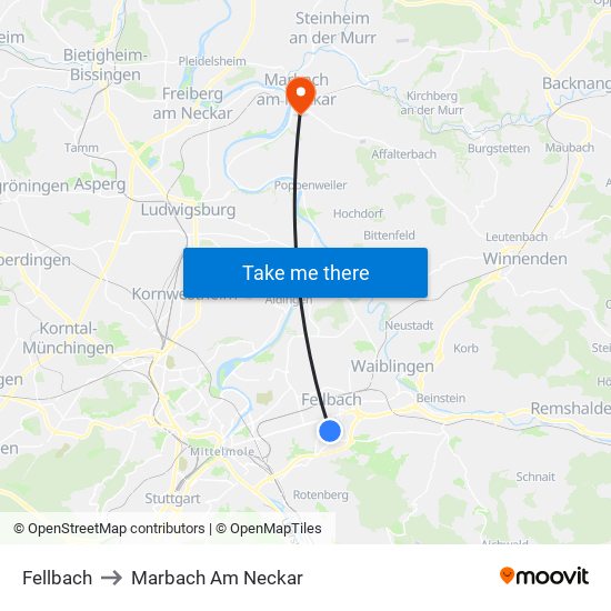 Fellbach to Marbach Am Neckar map