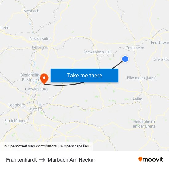 Frankenhardt to Marbach Am Neckar map