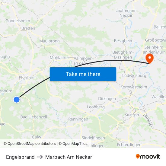 Engelsbrand to Marbach Am Neckar map