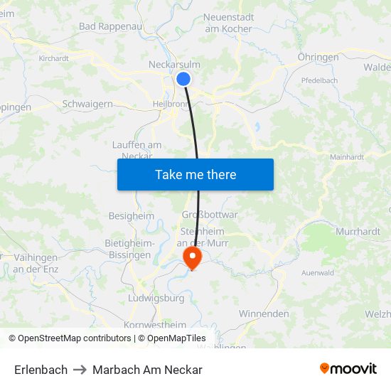 Erlenbach to Marbach Am Neckar map