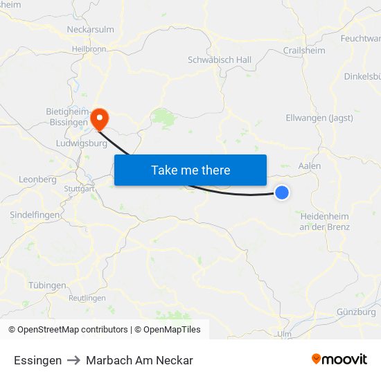 Essingen to Marbach Am Neckar map